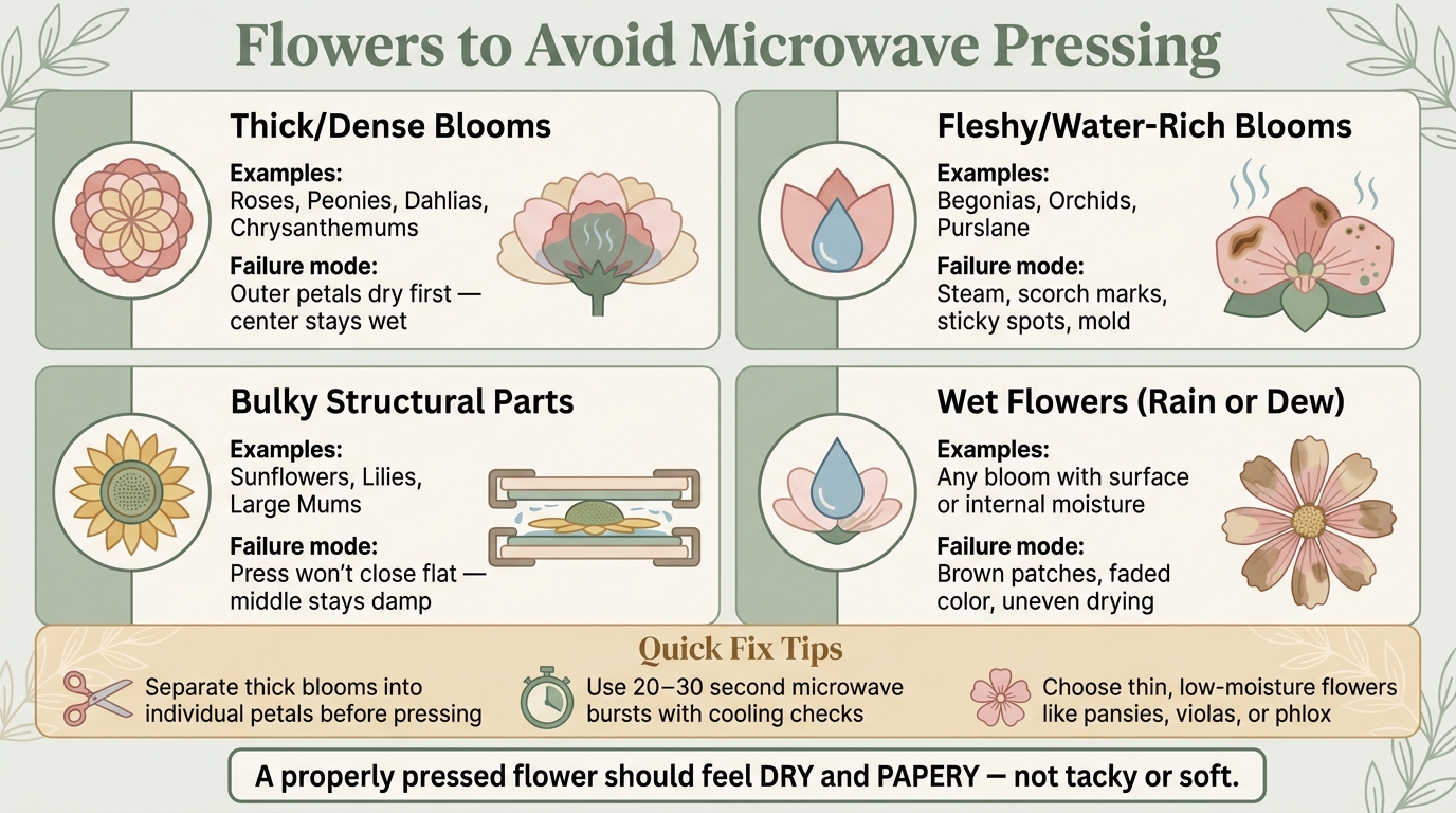 Flowers to Avoid Microwave Pressing (By Type & Failure Mode)