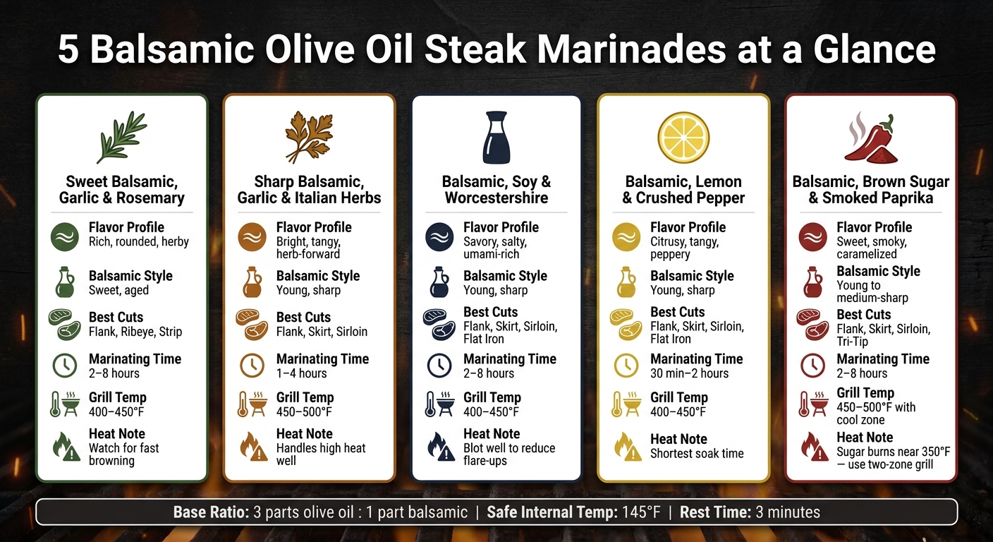 5 Balsamic Olive Oil Steak Marinades: Quick Comparison Guide