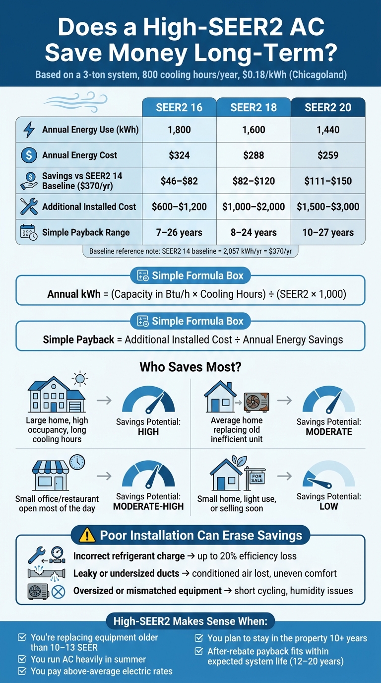 High-SEER2 vs Moderate-SEER2 AC: Cost, Savings & Payback Comparison