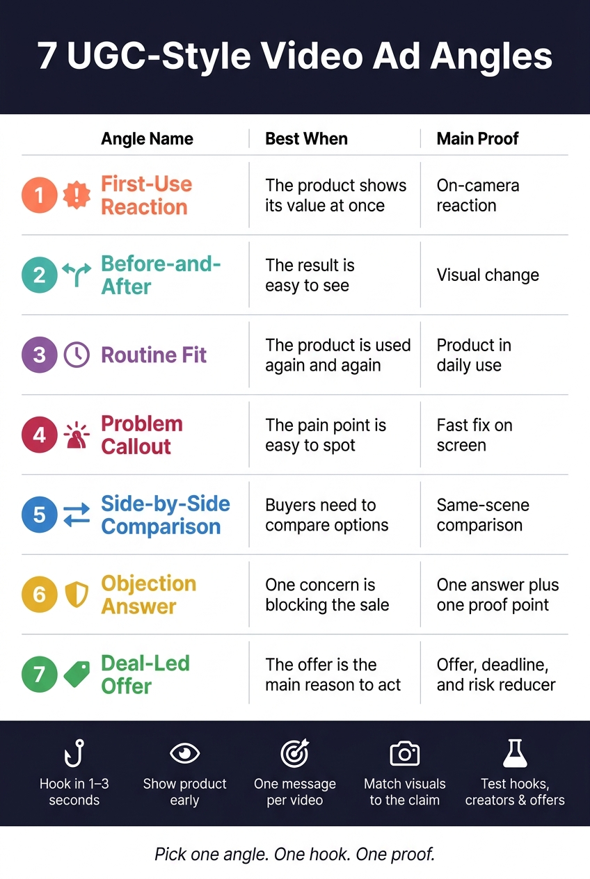 7 UGC-Style Video Ad Angles: When to Use Each & What Proof to Show