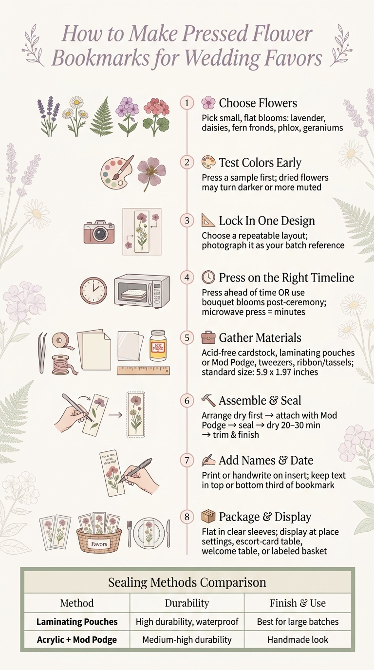 How to Make Pressed Flower Bookmarks for Wedding Favors