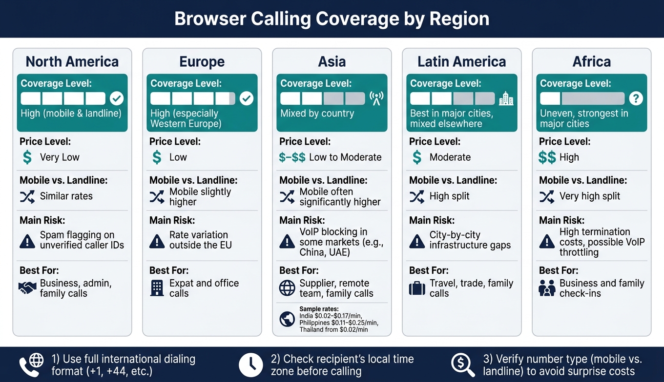 Browser Calling Coverage by Region: Rates, Reliability & Risks