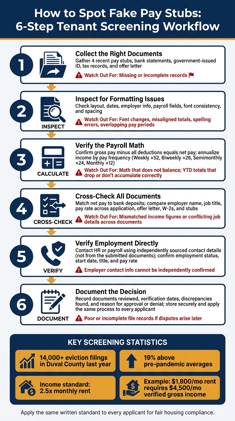 How to Spot Fake Pay Stubs: 6-Step Tenant Screening Workflow