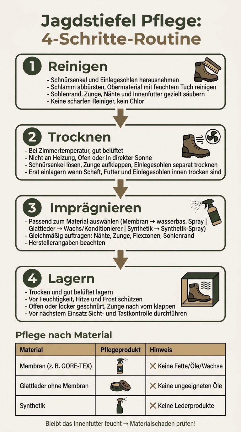 Jagdstiefel Pflege: Die 4-Schritte-Routine nach jedem Einsatz