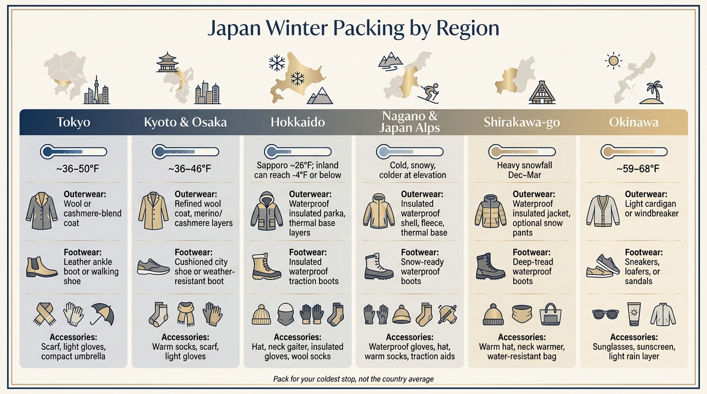 Japan Winter Packing Guide by Region: Tokyo, Hokkaido & Okinawa