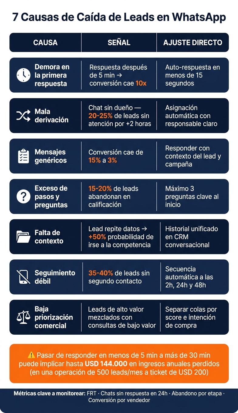 7 Causas de Caída de Leads en WhatsApp: Señales y Soluciones
