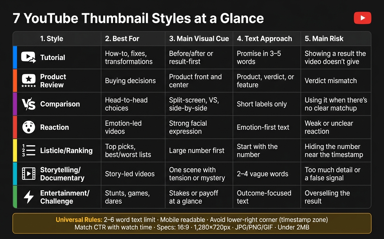 7 YouTube Thumbnail Styles: Quick Comparison Guide