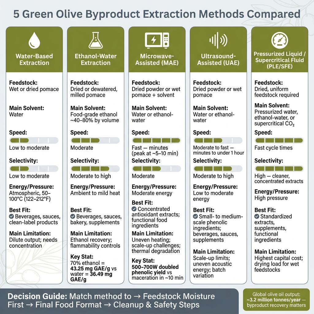 5 Green Olive Byproduct Extraction Methods Compared