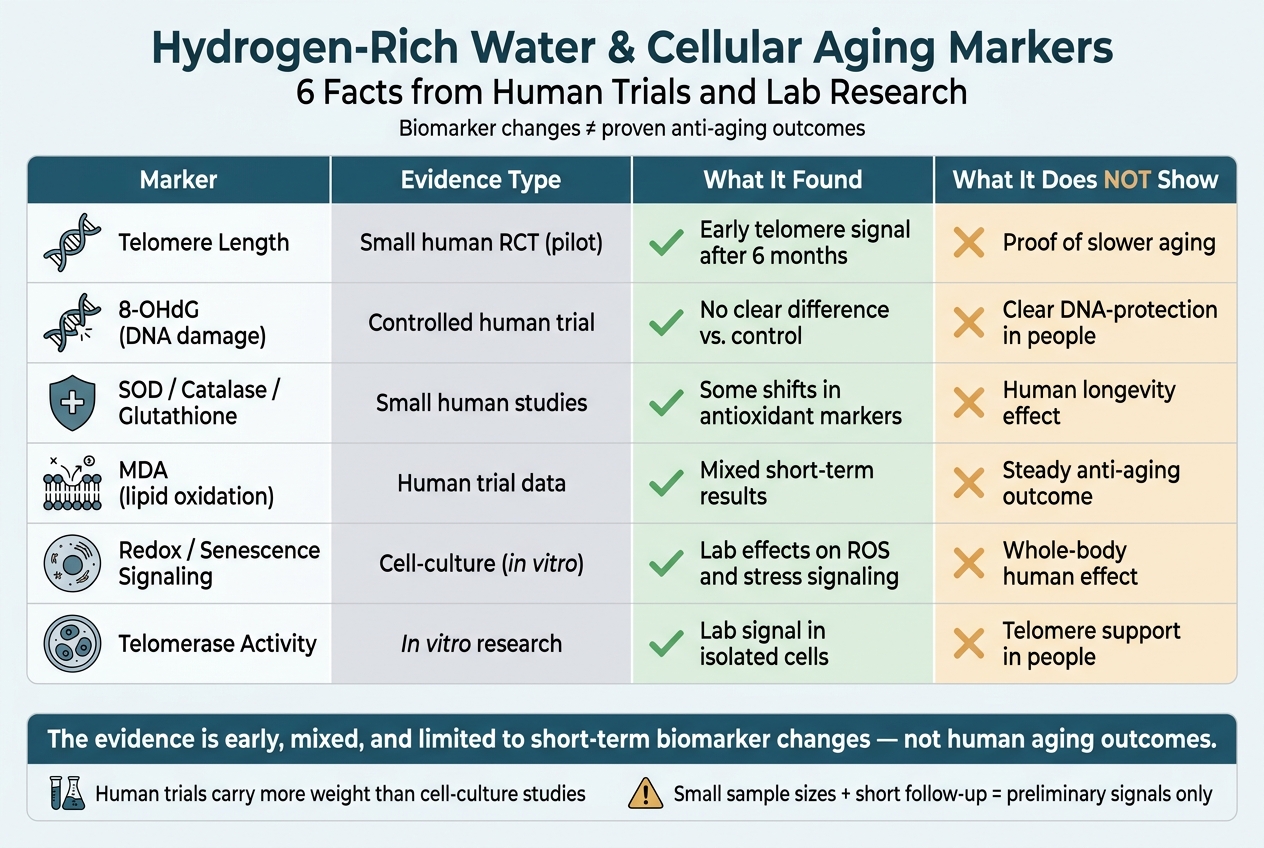Hydrogen-Rich Water & Aging Markers: What the Evidence Shows vs. What It Doesn't