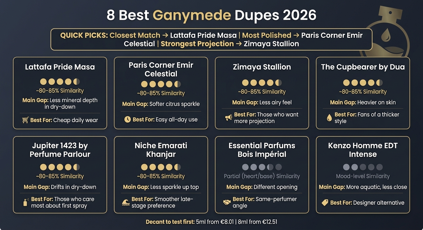 8 Best Ganymede Dupes 2026: Similarity, Price & Best Use