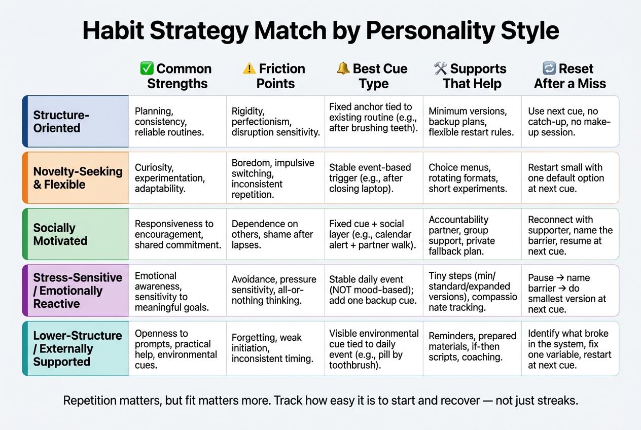 Habit Strategy by Personality Style: Strengths, Friction & Recovery