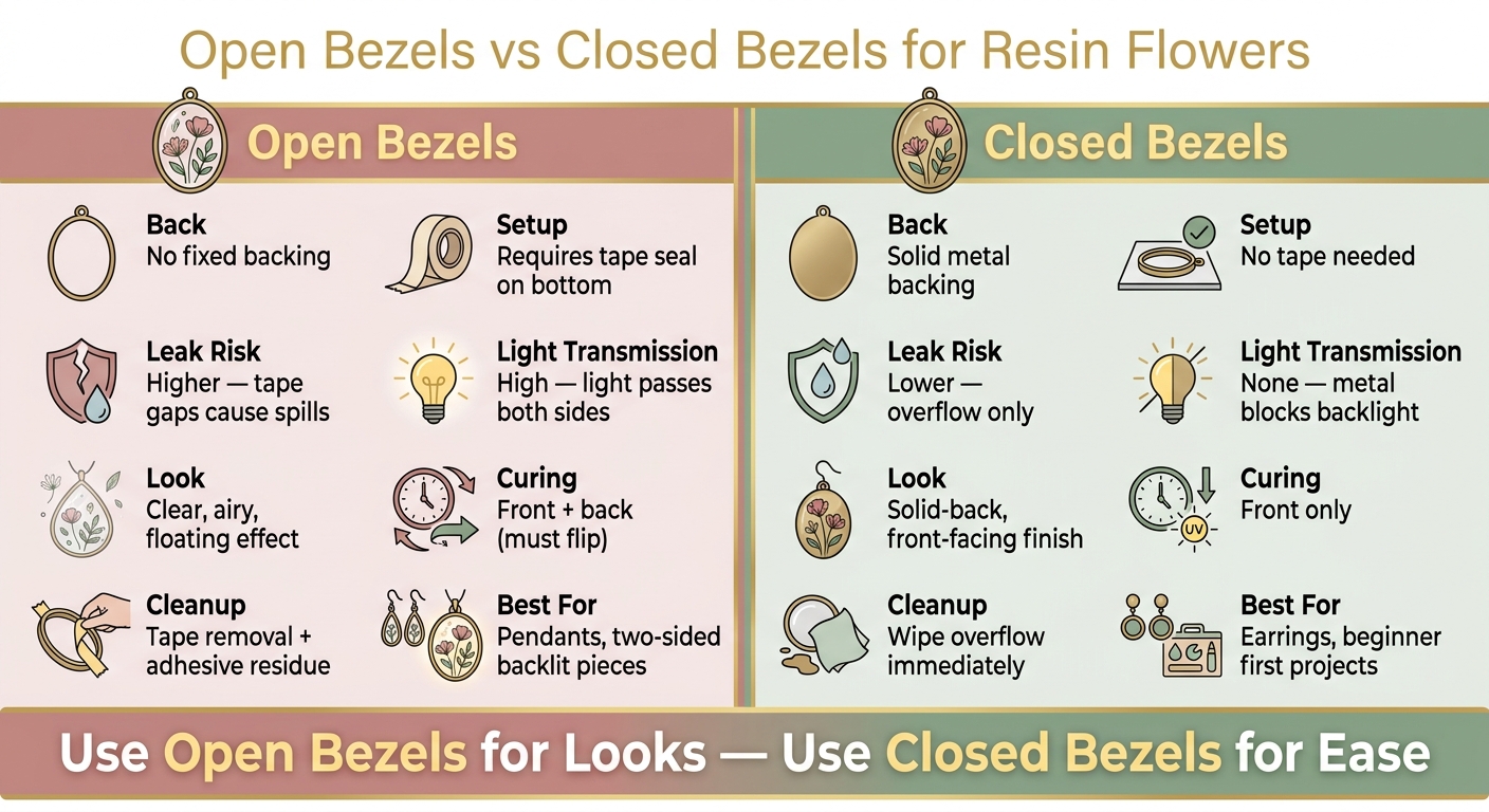 Open Bezels vs Closed Bezels for Resin Flowers: Side-by-Side Comparison