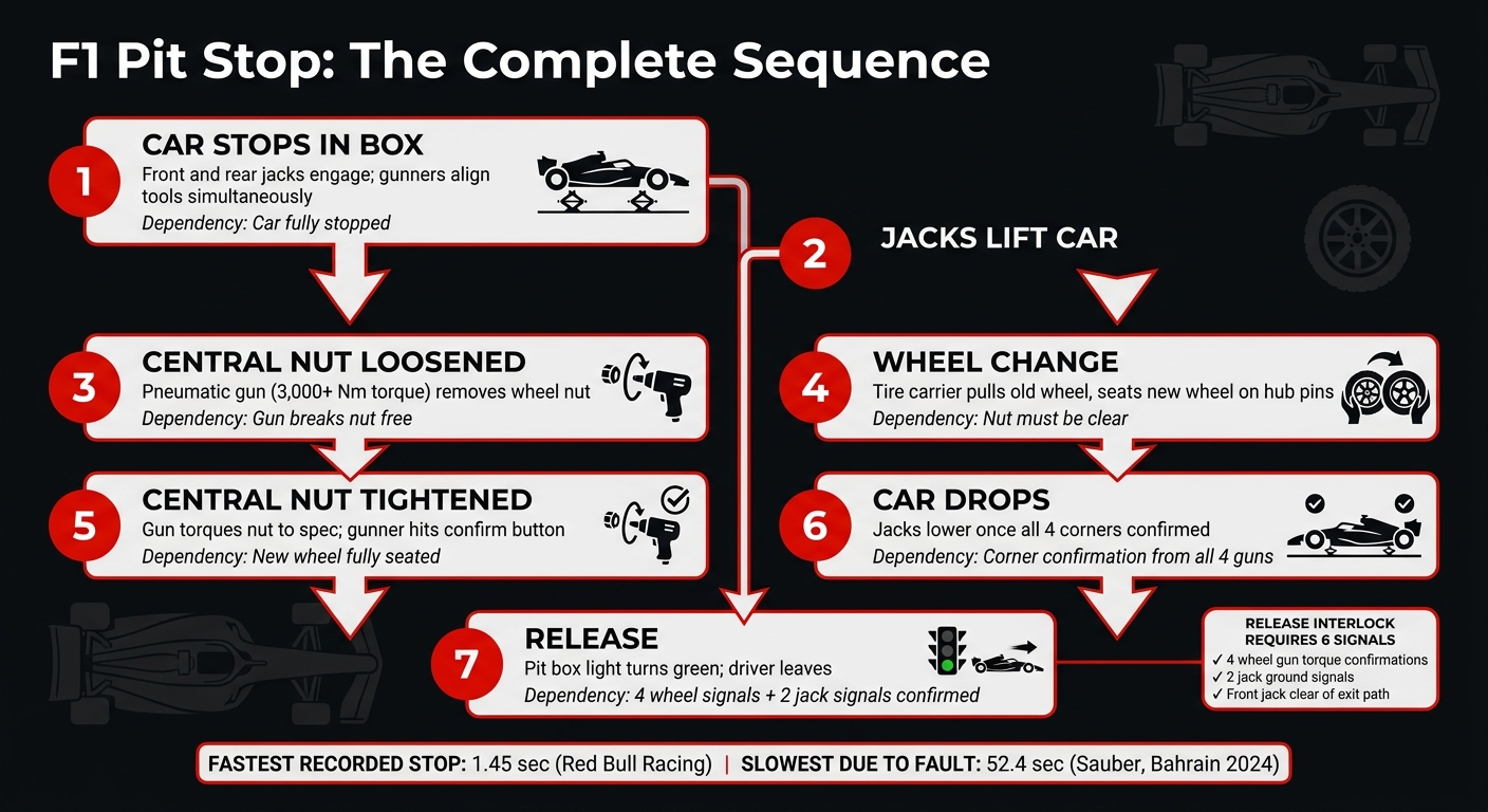 F1 Pit Stop Sequence: How the Gun, Jacks & Release System Work Together