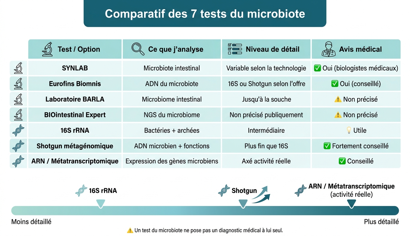 Comparatif des 7 tests microbiote : méthode, détail et avis médical
