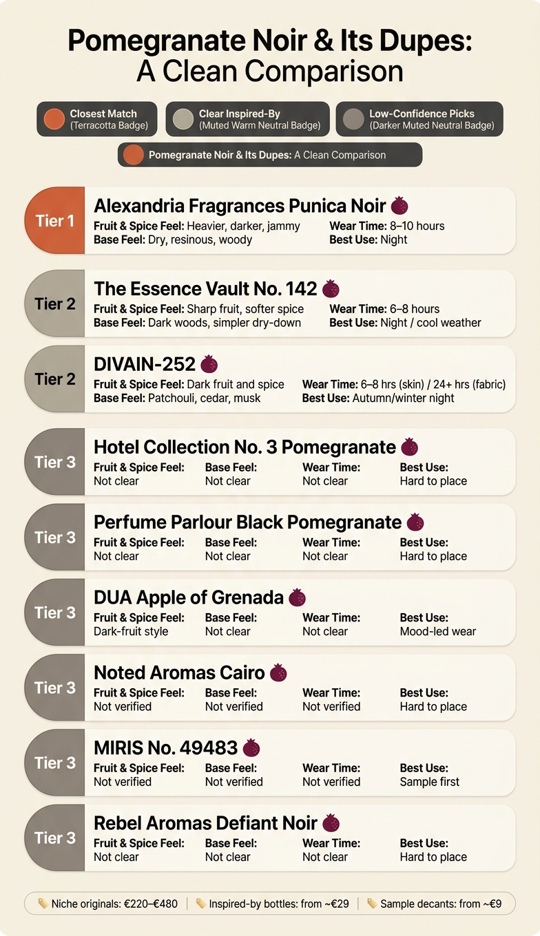 Pomegranate Noir Dupes Compared: 9 Picks at a Glance