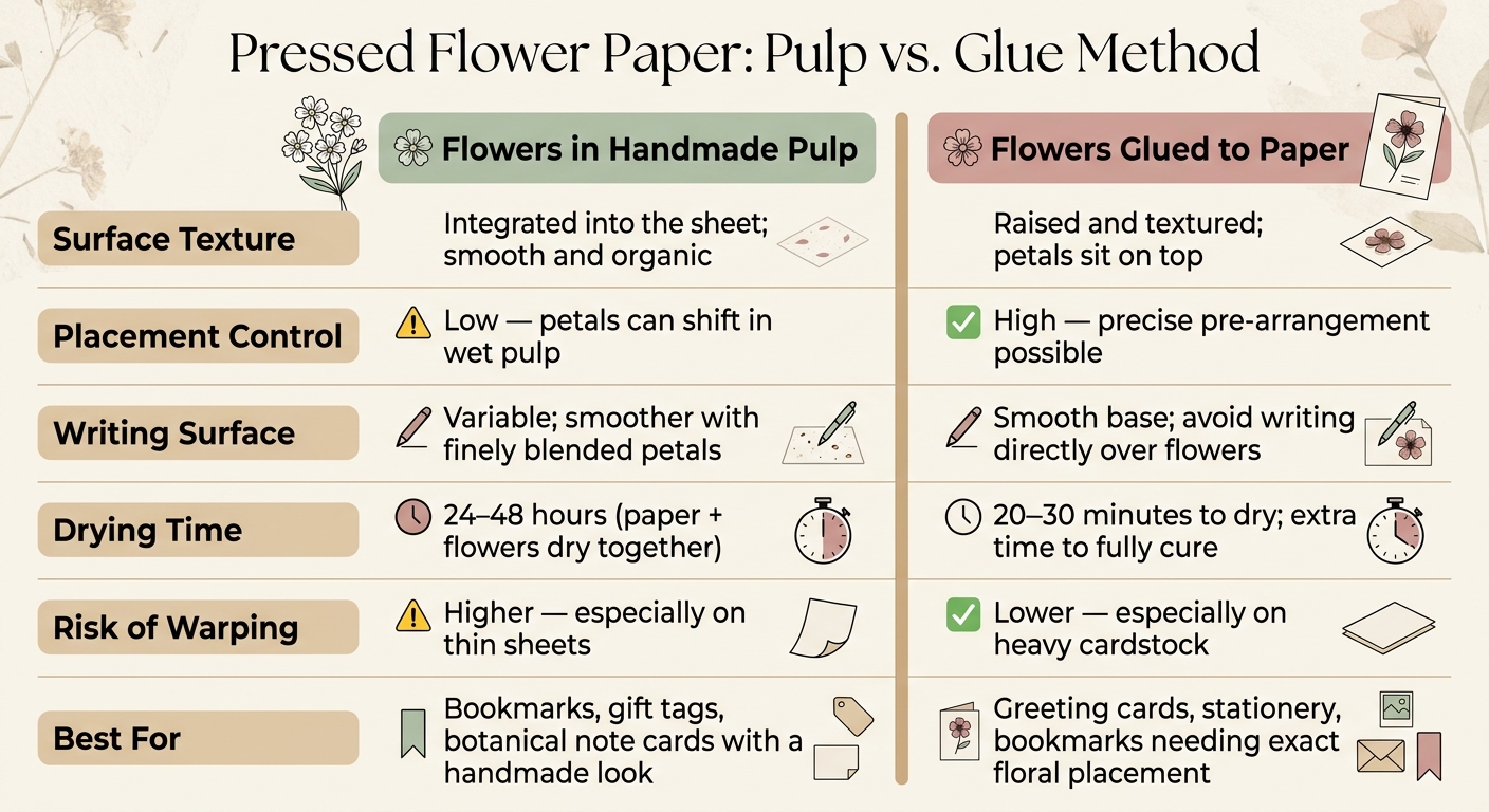 Pressed Flower Paper: Pulp vs. Glue Method Comparison