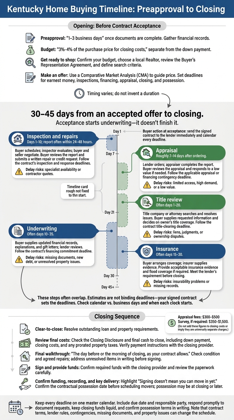Kentucky Home Buying Timeline: Preapproval to Closing