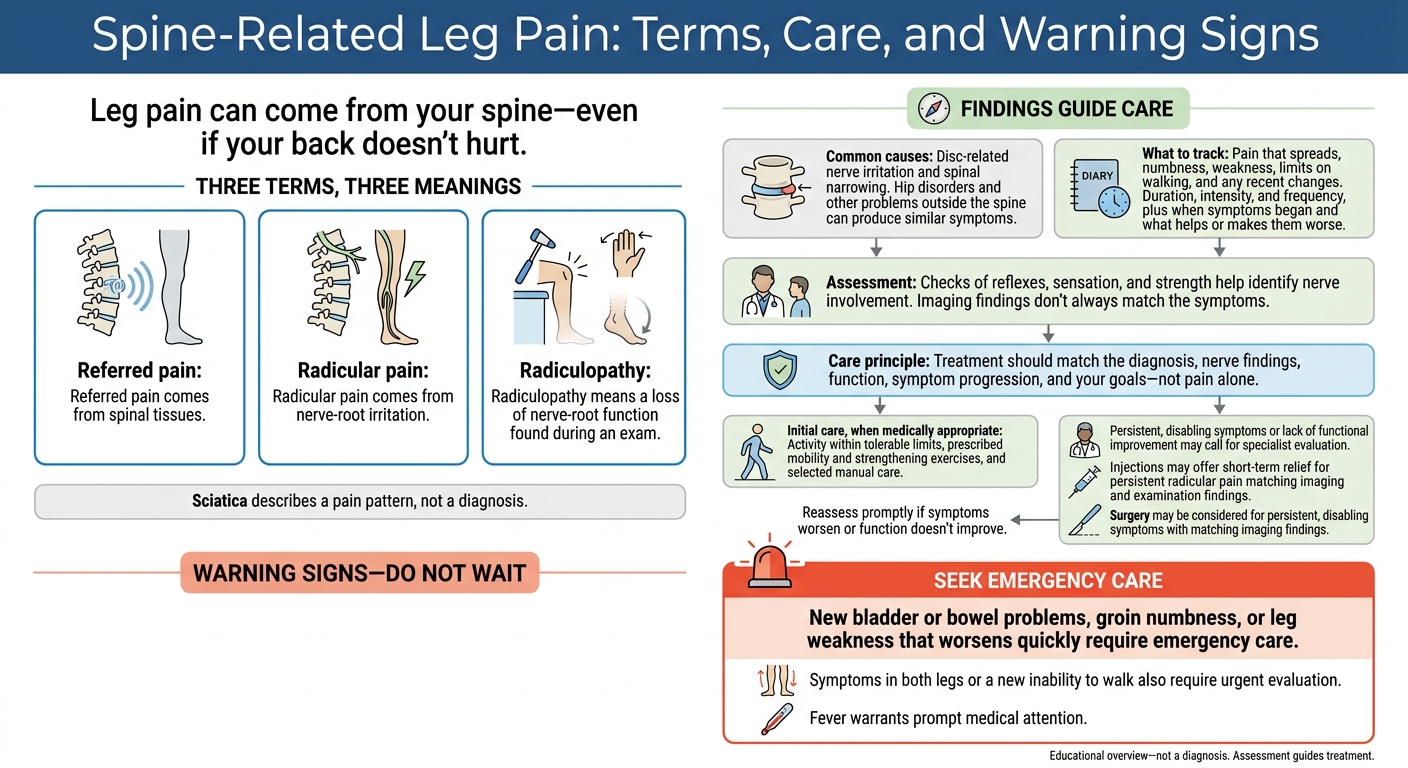 Spine-Related Leg Pain: Terms, Care, and Warning Signs