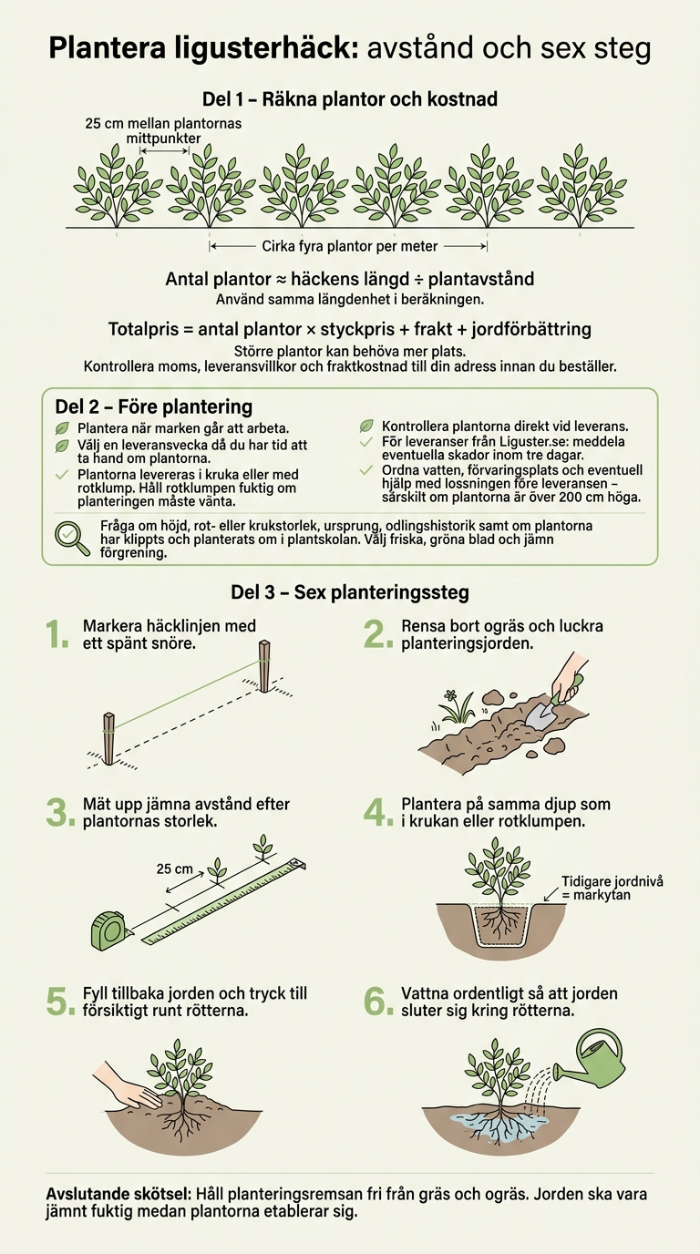 Plantera ligusterhäck: avstånd och sex steg