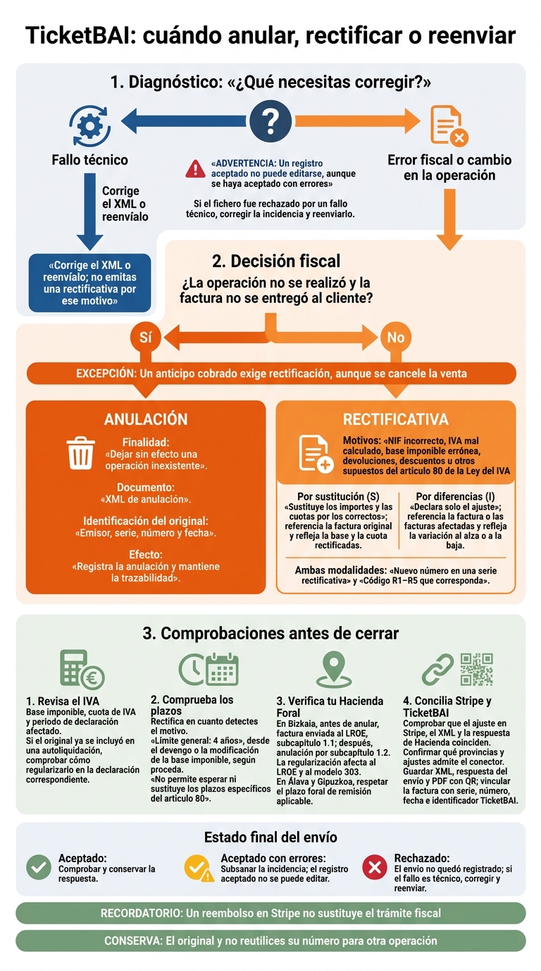TicketBAI: cuándo anular, rectificar o reenviar