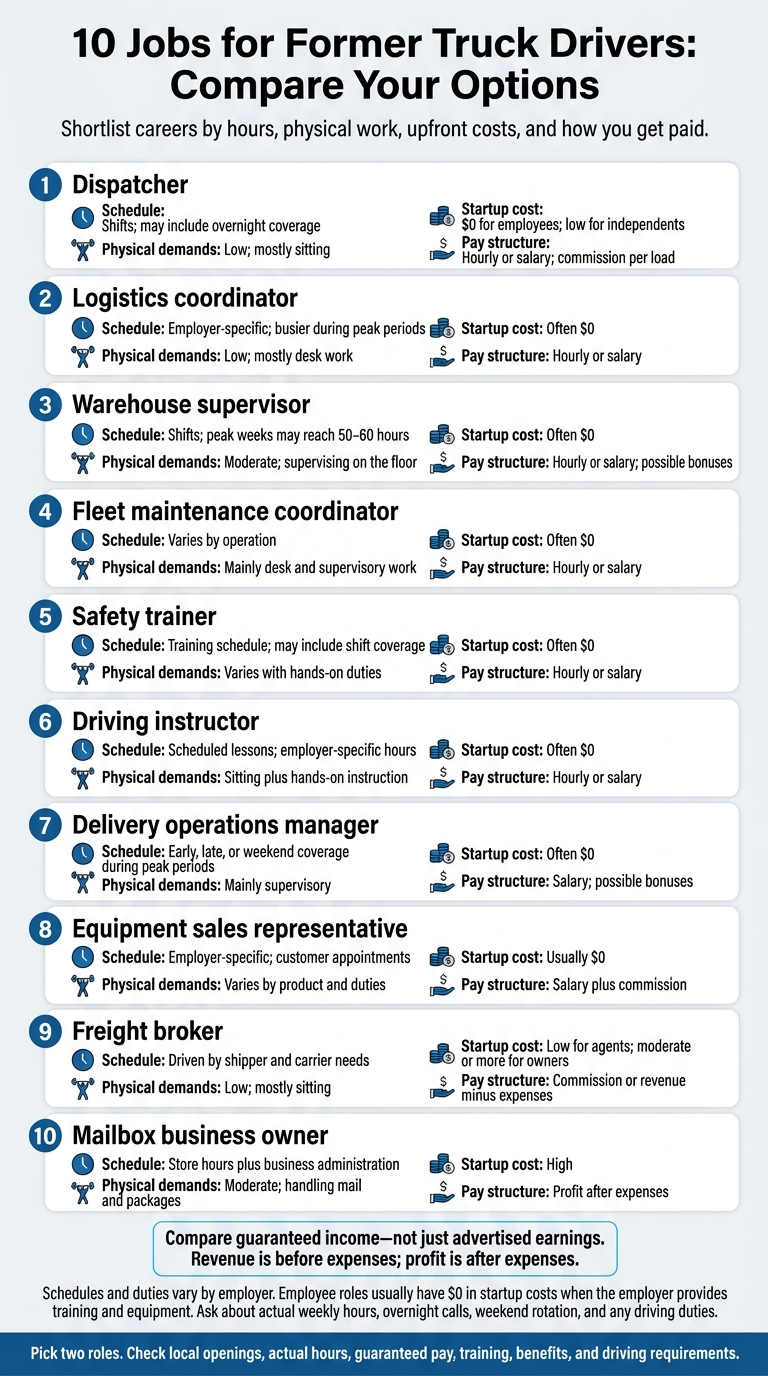10 Jobs for Former Truck Drivers: Compare Your Options