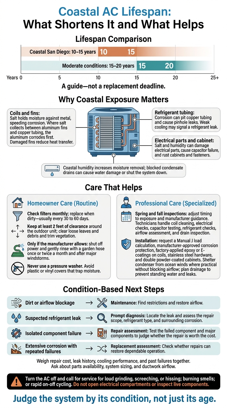 Coastal AC Lifespan: What Shortens It and What Helps