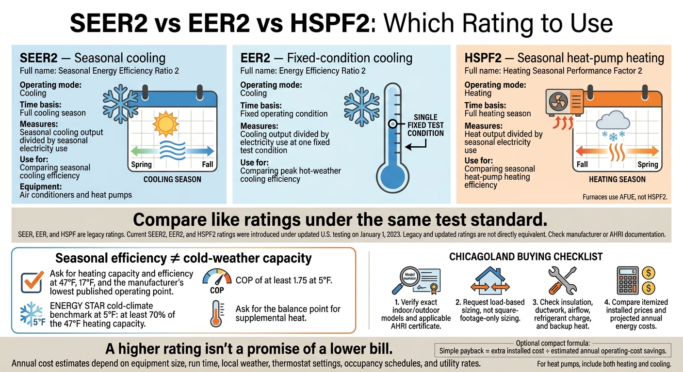 SEER2 vs EER2 vs HSPF2: Which Rating to Use