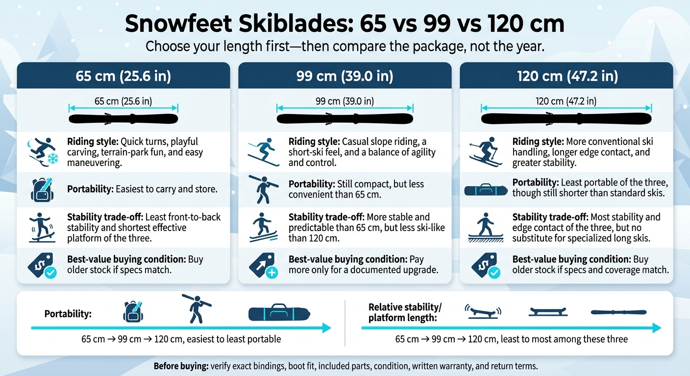 Snowfeet Skiblades: 65 vs 99 vs 120 cm