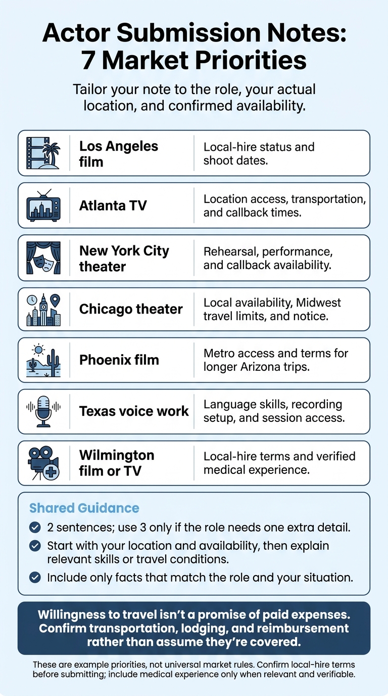 Actor Submission Notes: 7 Market Priorities