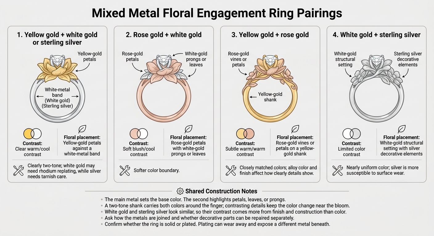 Mixed Metal Floral Engagement Ring Pairings