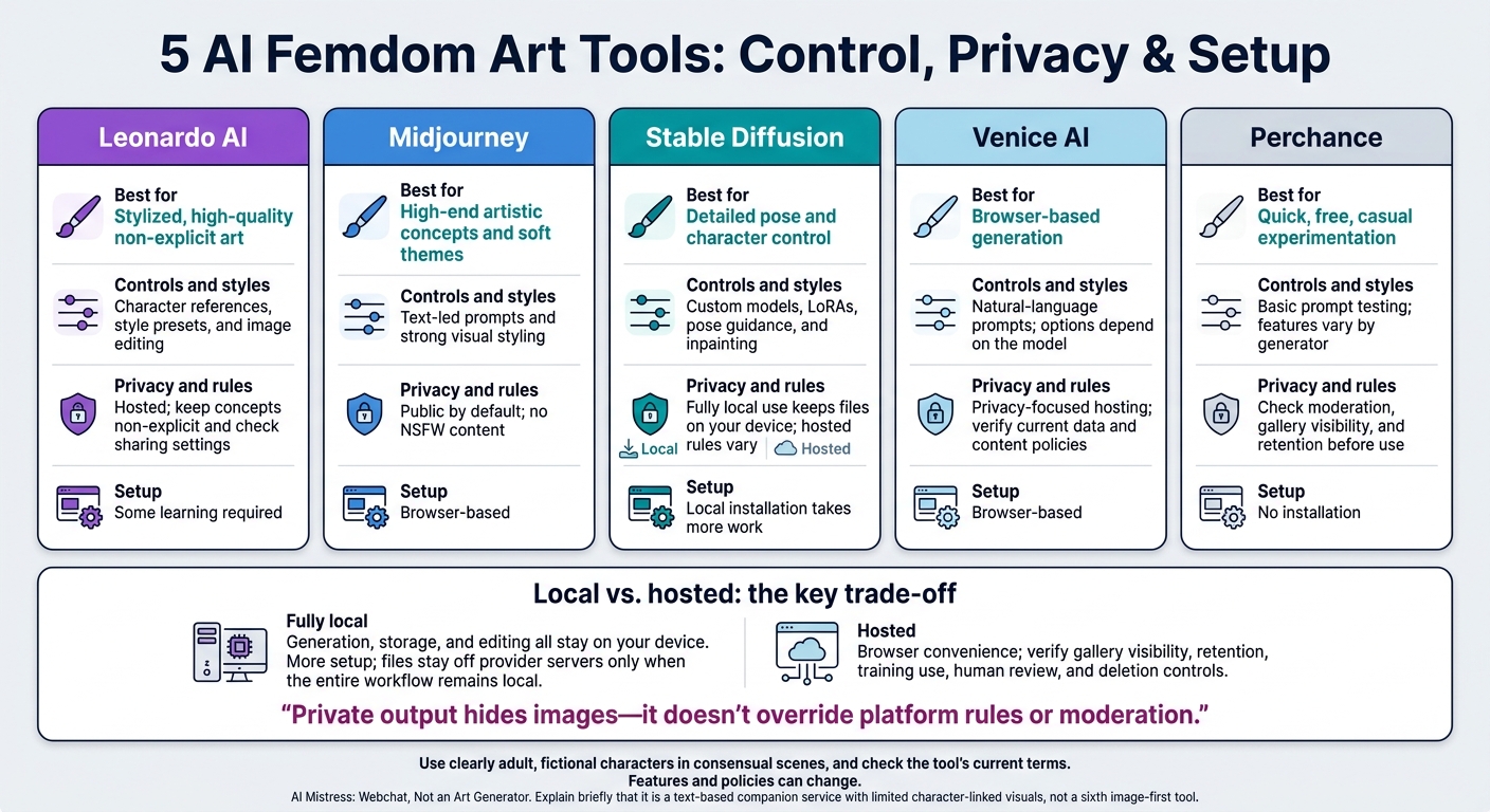 5 AI Femdom Art Tools: Control, Privacy & Setup