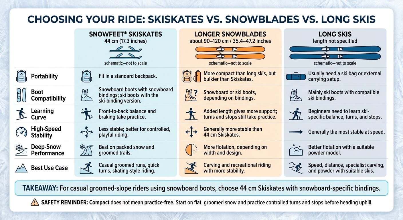 44 cm Skiskates vs. Snowblades vs. Long Skis