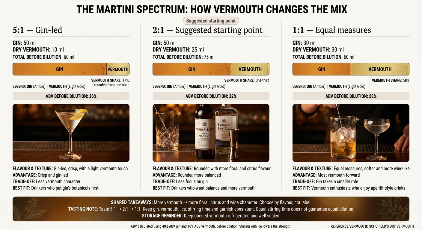 Martini Ratios: 5:1 vs 2:1 vs 1:1