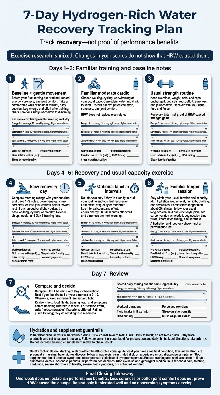 7-Day Hydrogen-Rich Water Recovery Tracking Plan