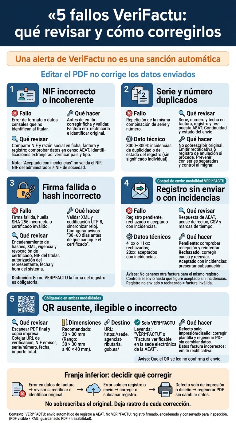 5 fallos VeriFactu: qué revisar y cómo corregirlos
