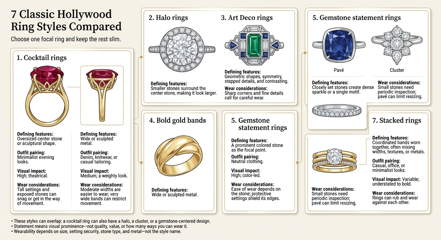 7 Classic Hollywood Ring Styles Compared