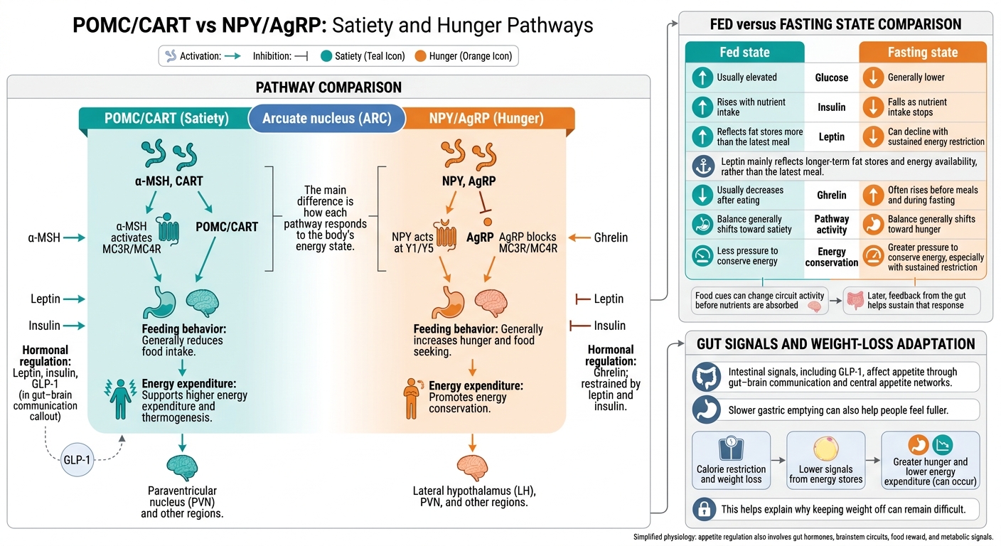 POMC/CART vs NPY/AgRP: Satiety and Hunger Pathways