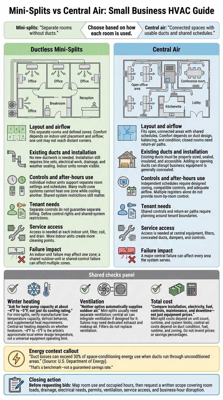 Mini-Splits vs Central Air: Small Business HVAC Guide