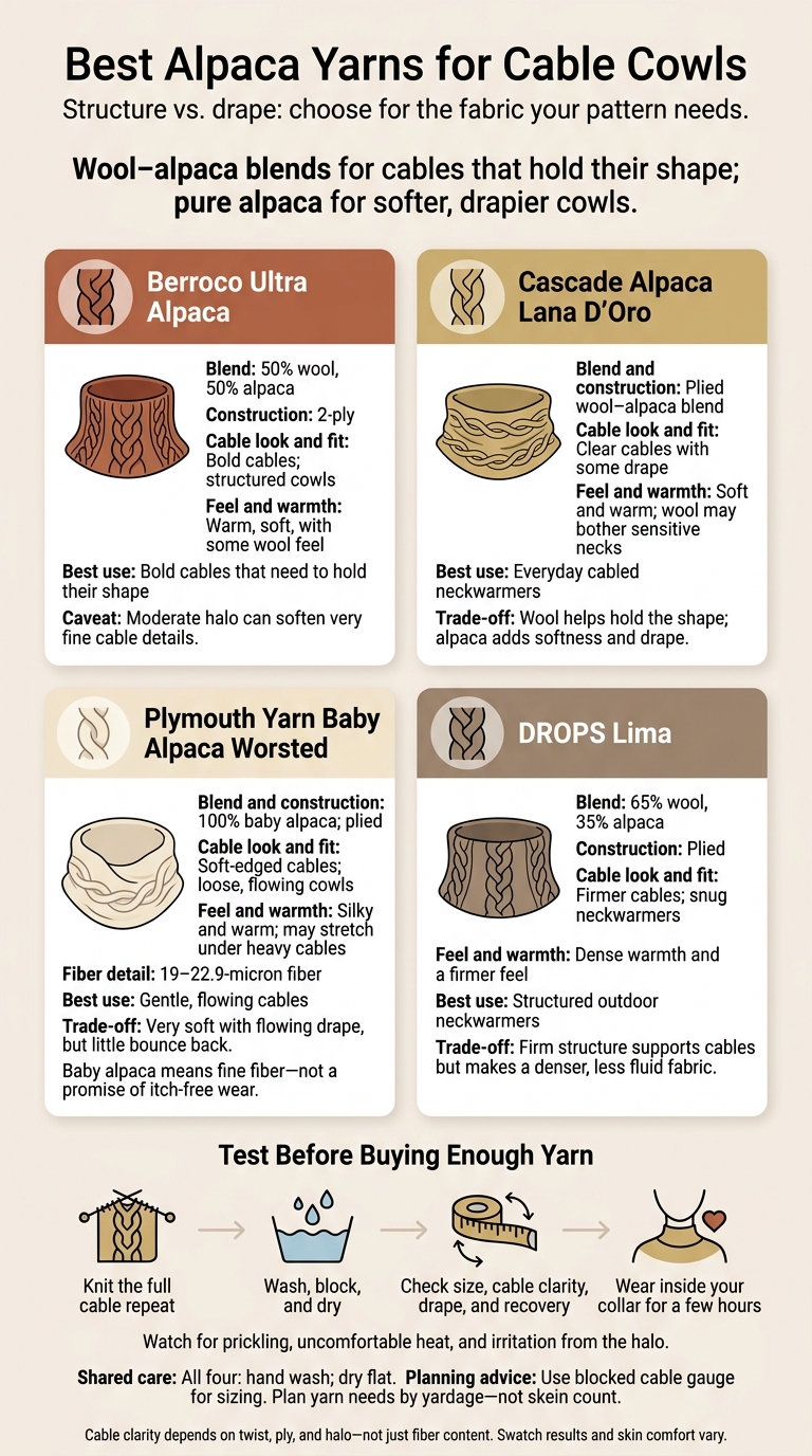 Best Alpaca Yarns for Cable Cowls: Structure vs. Drape