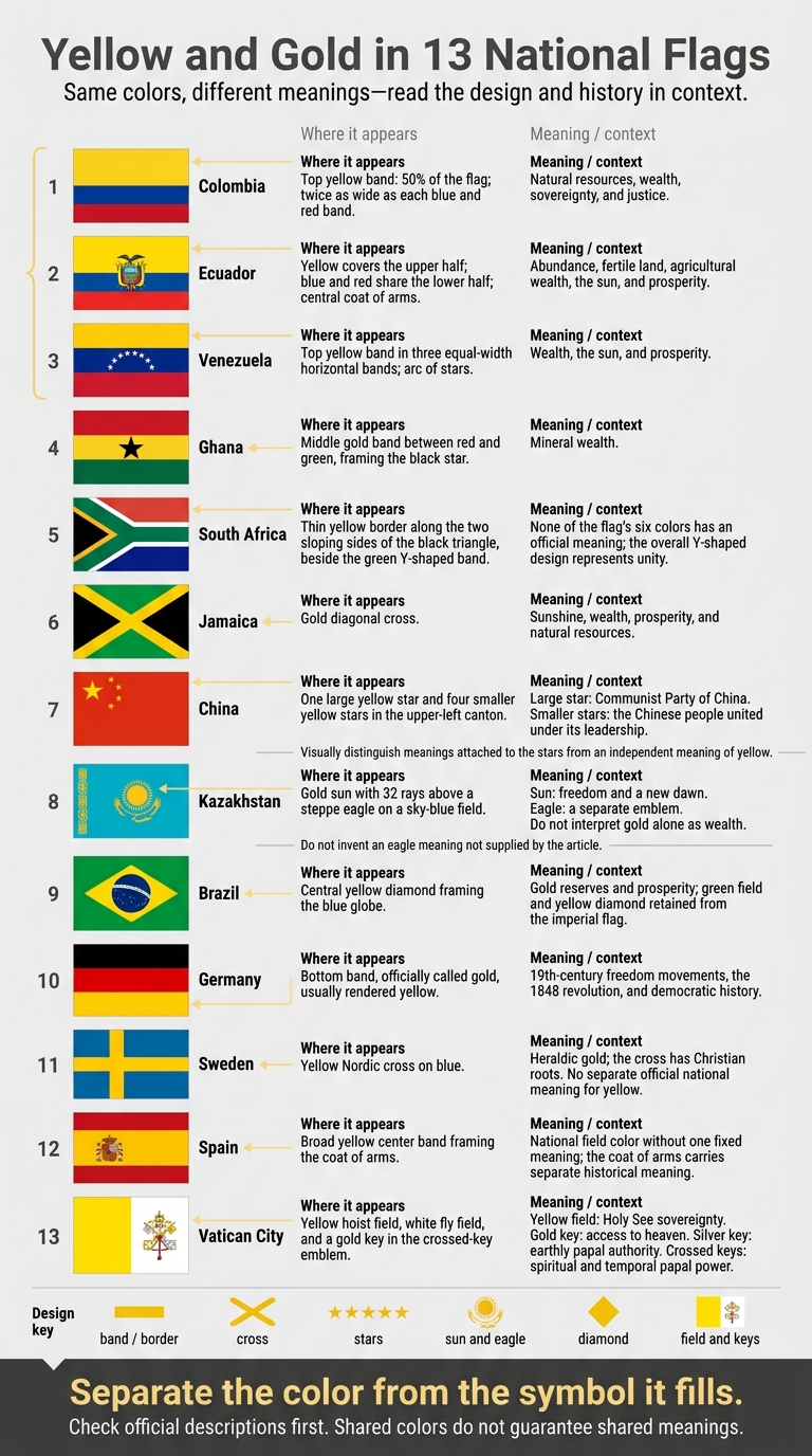 Yellow and Gold in 13 National Flags