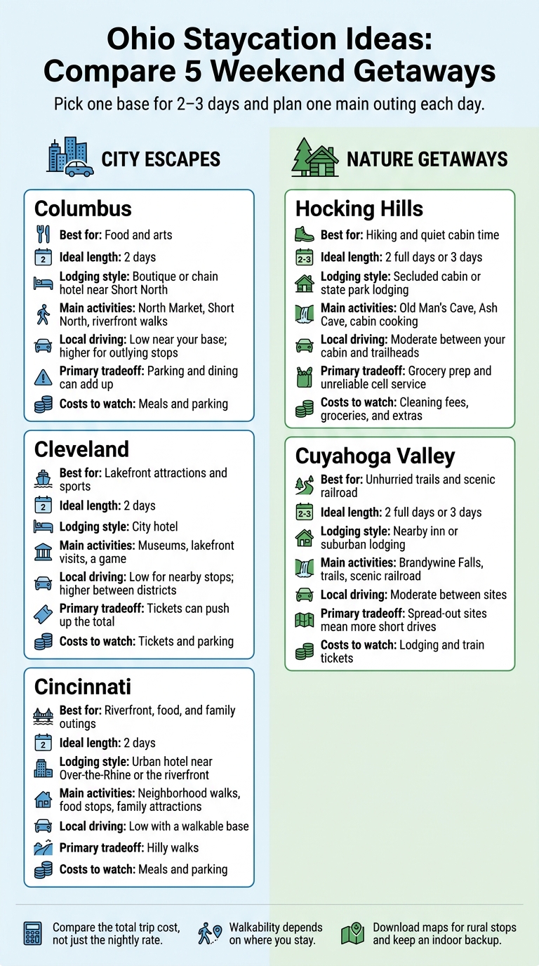 Ohio Staycation Ideas: Compare 5 Weekend Getaways