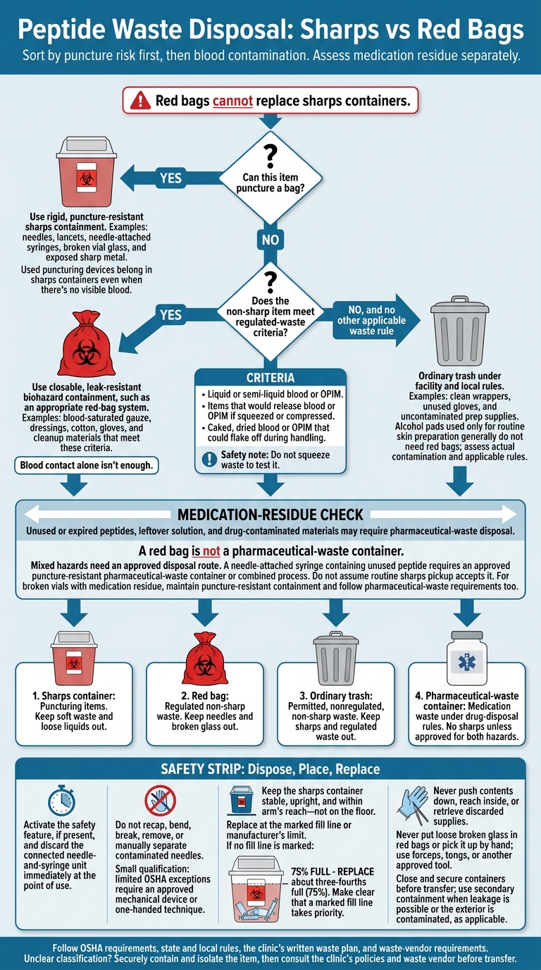 Peptide Waste Disposal: Sharps vs Red Bags