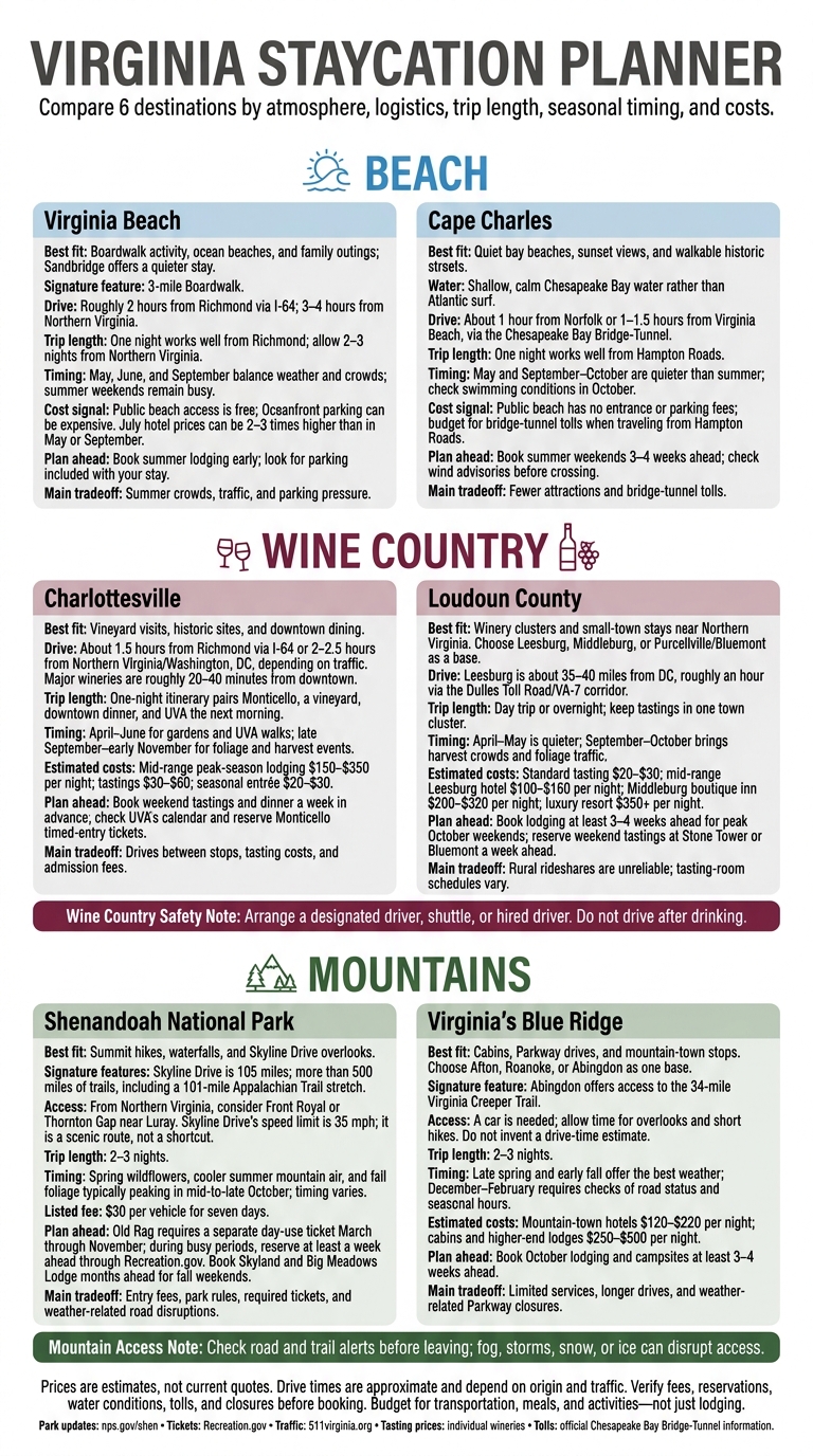 Virginia Staycations: Compare 6 Beach, Wine & Mountain Escapes