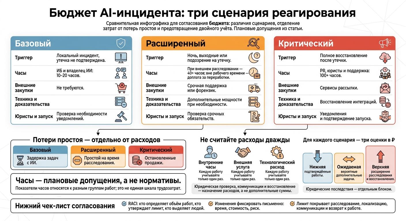 Бюджет AI-инцидента: три сценария реагирования