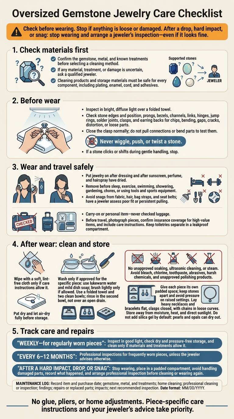 Oversized Gemstone Jewelry Care Checklist