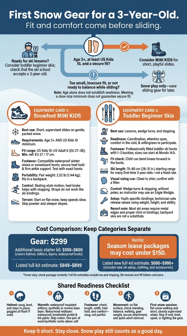 First Snow Gear for a 3-Year-Old: MINI KIDS vs. Skis