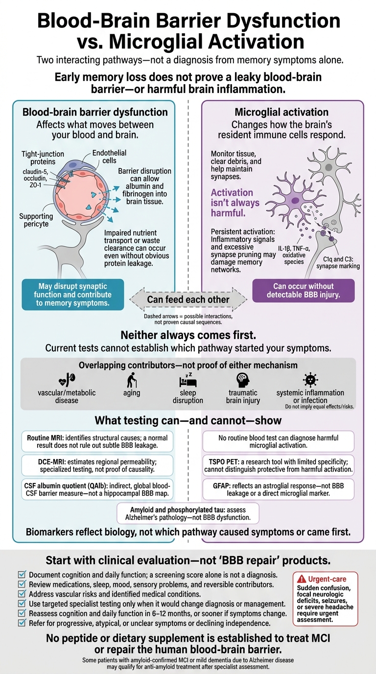 Blood-Brain Barrier Dysfunction vs. Microglial Activation
