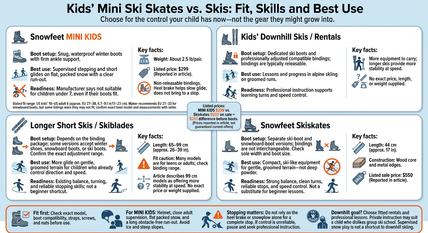 Kids’ Mini Ski Skates vs. Skis: Fit, Skills and Best Use