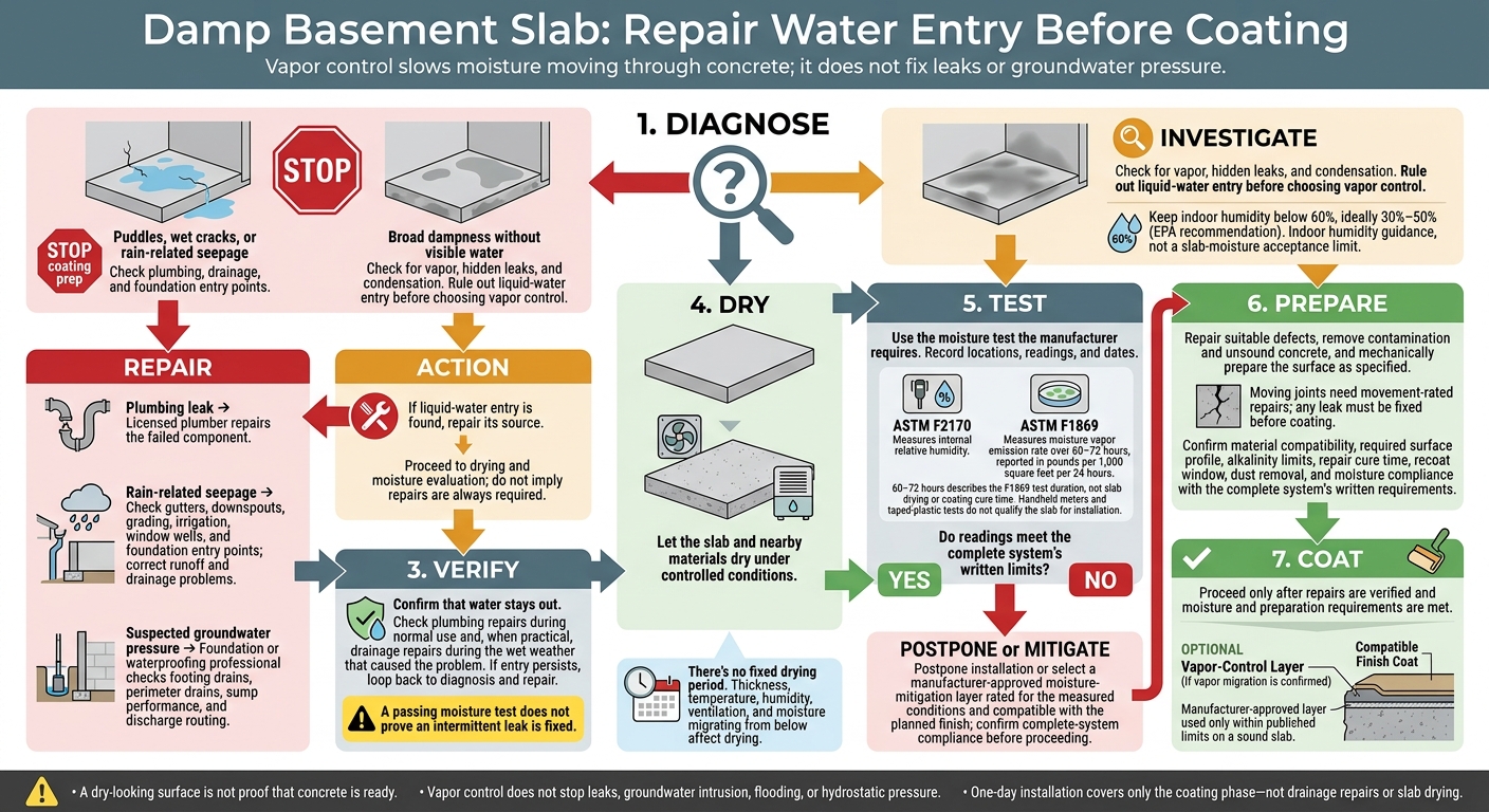 Damp Basement Slabs: Vapor Control Vs. Leak Repairs 1 Damp Basement Slab: Repair Water Entry Before Coating