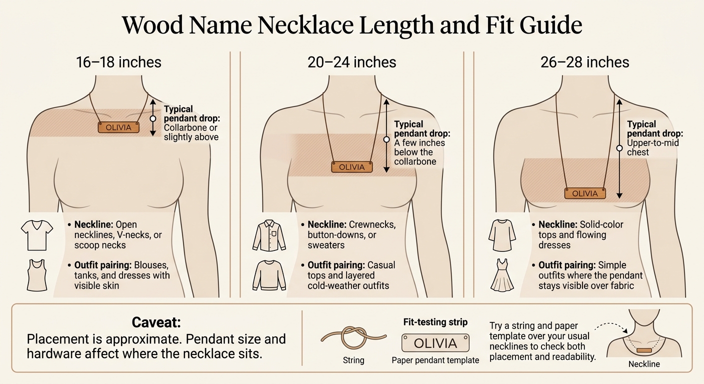 Wood Name Necklace Length and Fit Guide